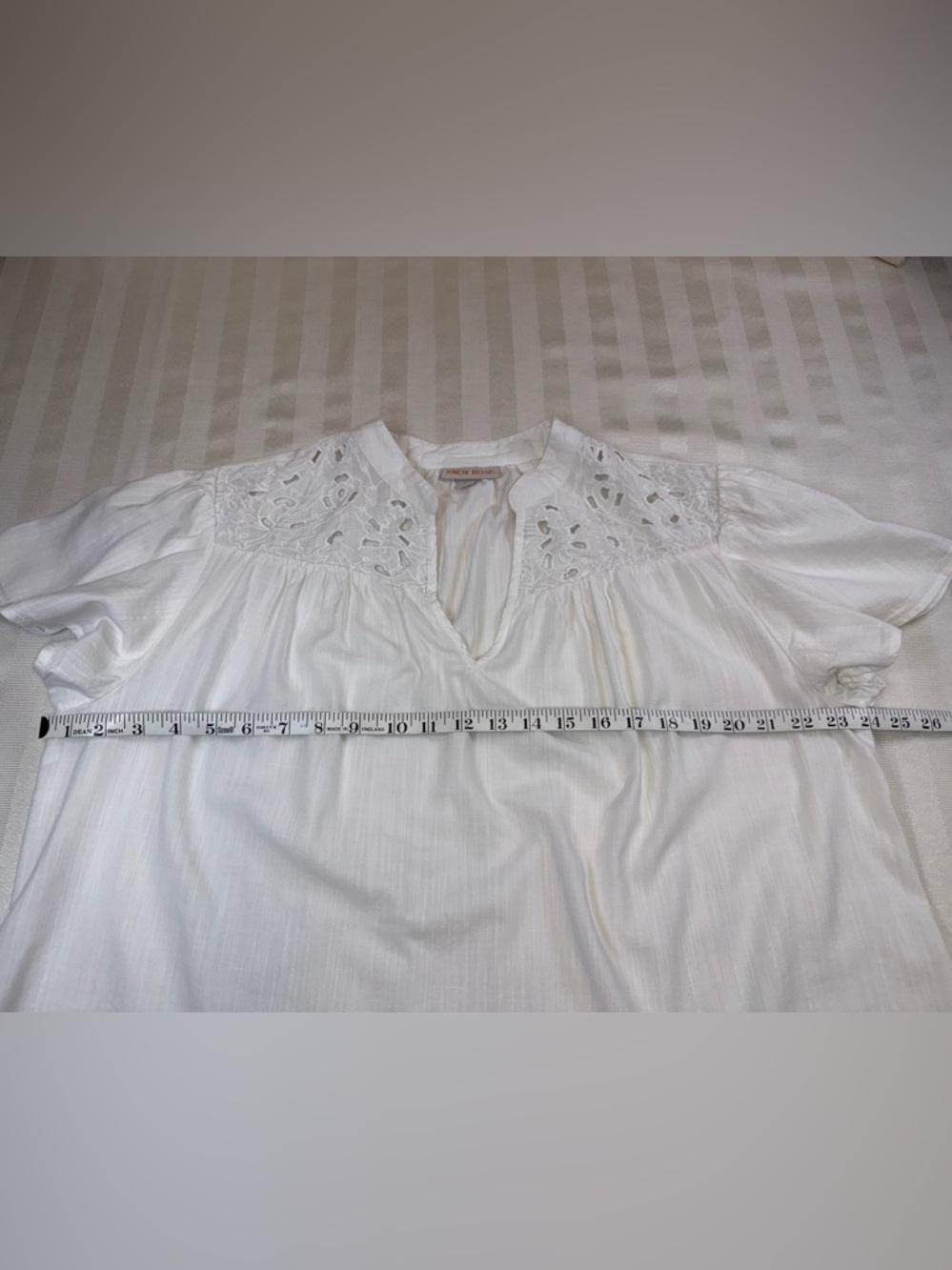 Knox Rose White Embroidered Eyelet Yoke Boho Peasant Blouse XL - Picture 4 of 9
